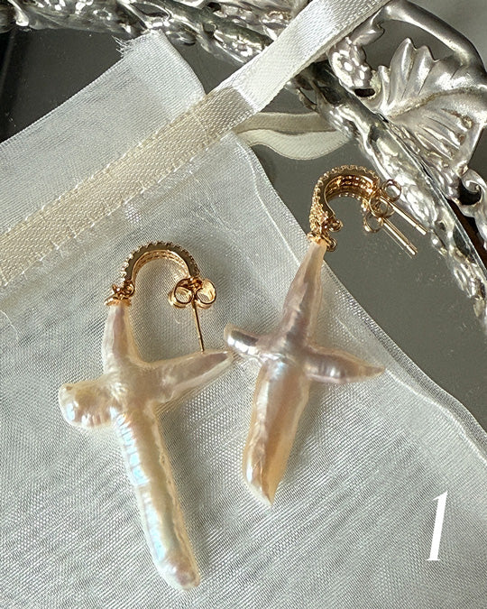 Freshwater Pearl Cross Earrings