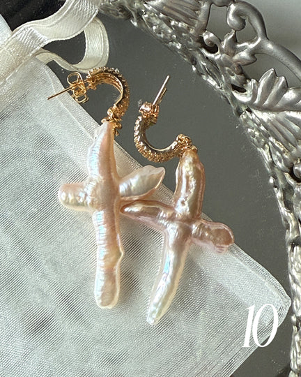 Freshwater Pearl Cross Earrings