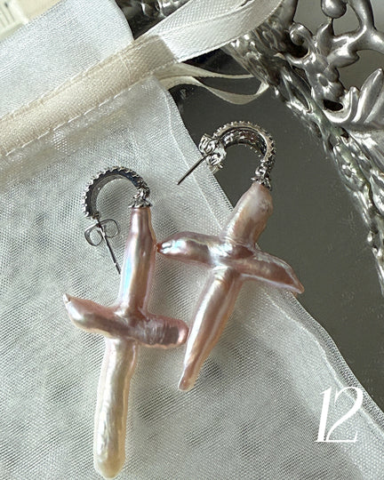 Freshwater Pearl Cross Earrings