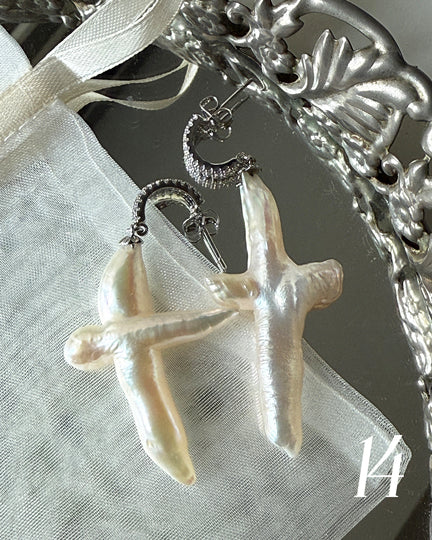Freshwater Pearl Cross Earrings