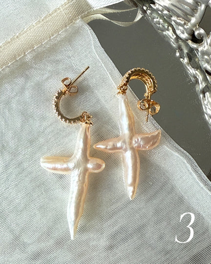 Freshwater Pearl Cross Earrings