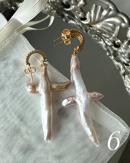Freshwater Pearl Cross Earrings