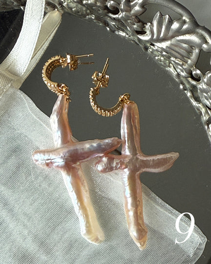 Freshwater Pearl Cross Earrings