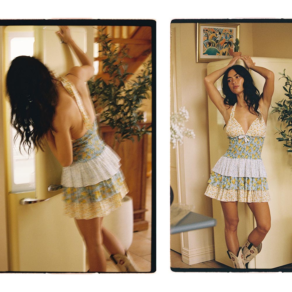 Isabelle Halter Mini Dress - Lemon Pudding